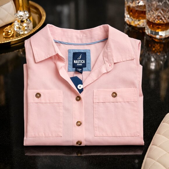 Nautica Jeans Pink Sleeveless Utility Blouse Cotton S NEW - Picture 4 of 9